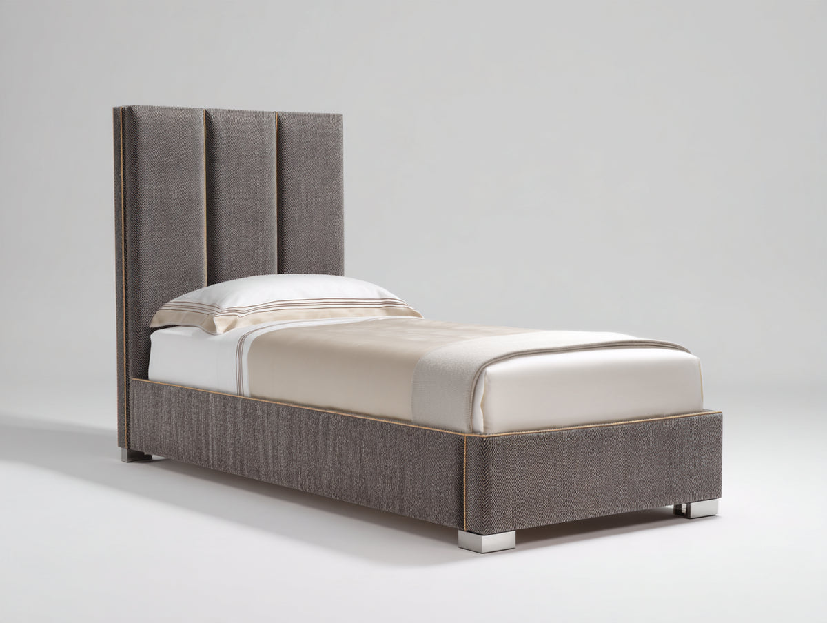 Letto singolo - Tessuto - 210x100x120 cm - Grigio tortora - Stile moderno