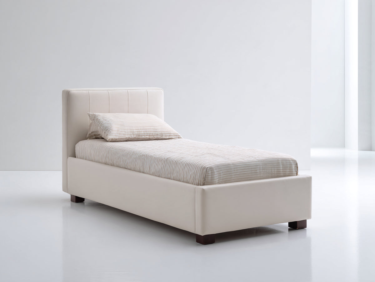 Letto singolo - Ecopelle - 210x100x120 cm - Beige - Stile moderno