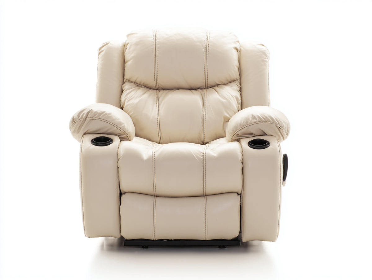 Poltrona reclinabile-Pelle sintetica-108x100x114 cm-Crema-Moderno