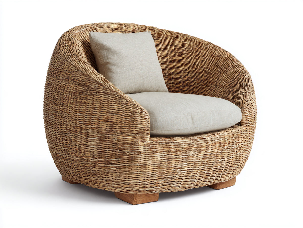 Poltrona da giardino - Rattan intrecciato-Tessuto - 110x105x82 cm - Marrone miele-Beige - Stile organico