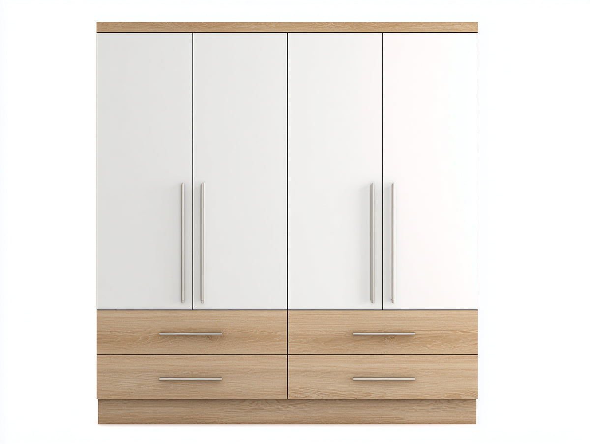 Armadio - Legno - 240x60x220 cm - Bianco-Rovere chiaro - Moderno