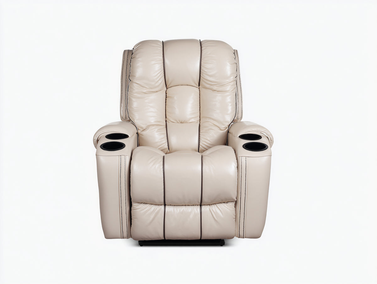 Poltrona reclinabile-Pelle sintetica-104x98x112 cm-Crema-Moderno