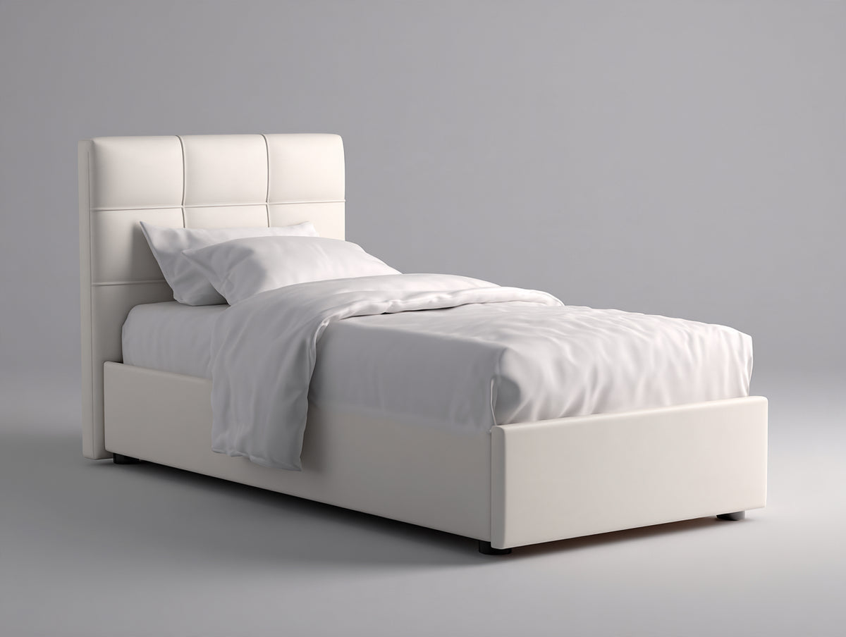 Letto singolo - Ecopelle - 210x100x110 cm - Bianco crema - Stile moderno