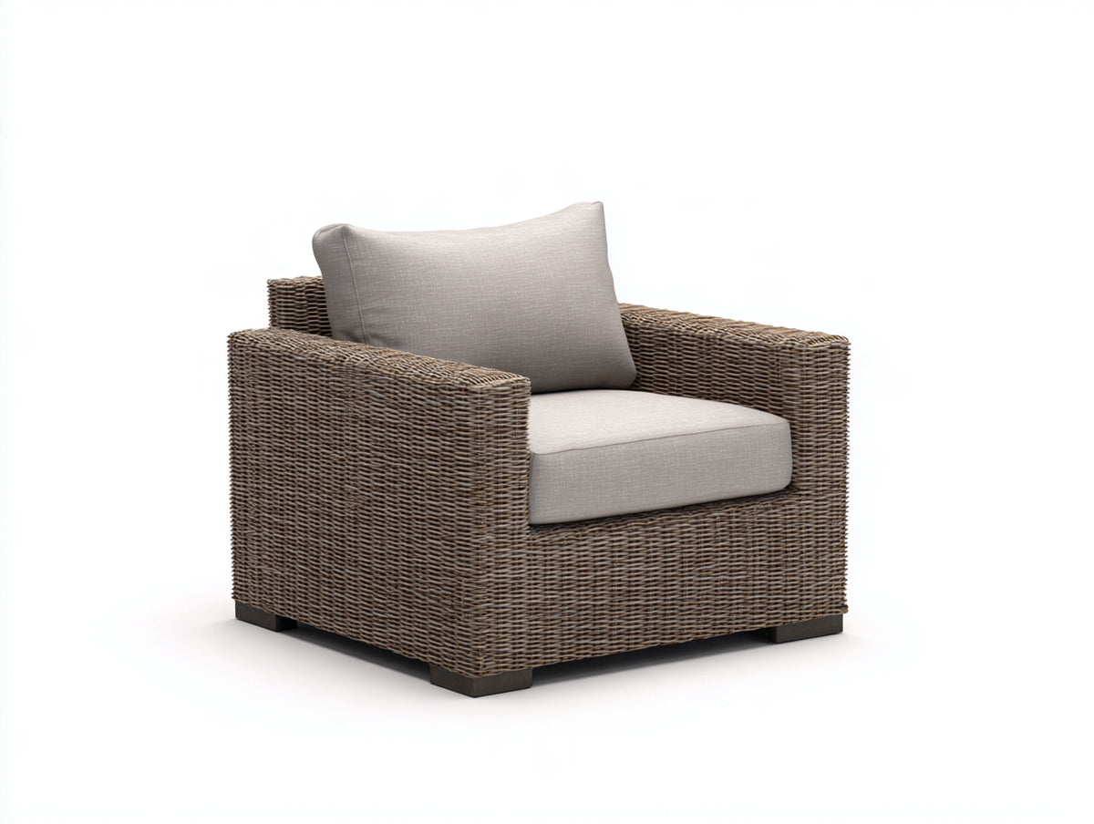 Poltrona da giardino - Fibra intrecciata-Tessuto - 92x88x74 cm - Marrone tortora-Beige chiaro - Stile moderno