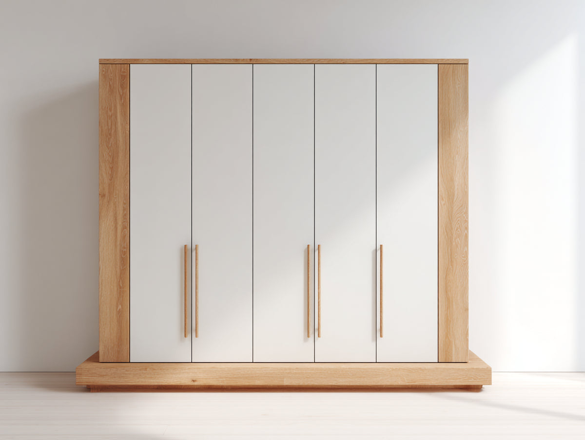 Armadio - Legno - 300x60x230 cm - Bianco-Rovere chiaro - Moderno
