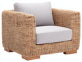 Poltrona da giardino - Rattan intrecciato-Tessuto - 100x95x78 cm - Marrone naturale-Grigio chiaro - Stile naturale moderno