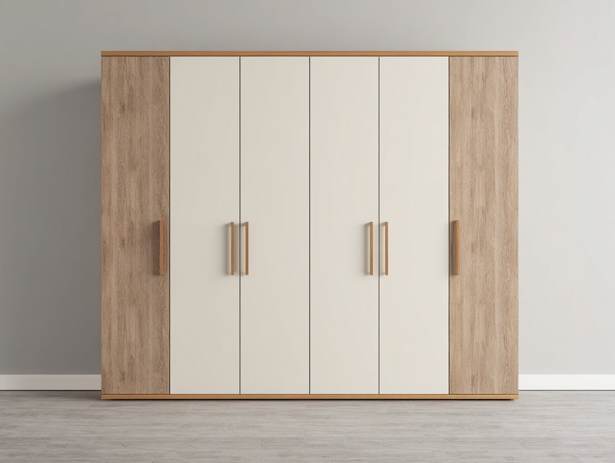 Armadio - Legno - 300x60x230 cm - Bianco-Rovere chiaro - Moderno
