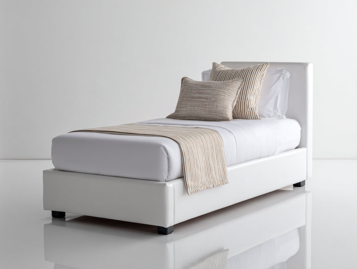 Letto singolo - Ecopelle - 210x100x110 cm - Bianco - Stile moderno
