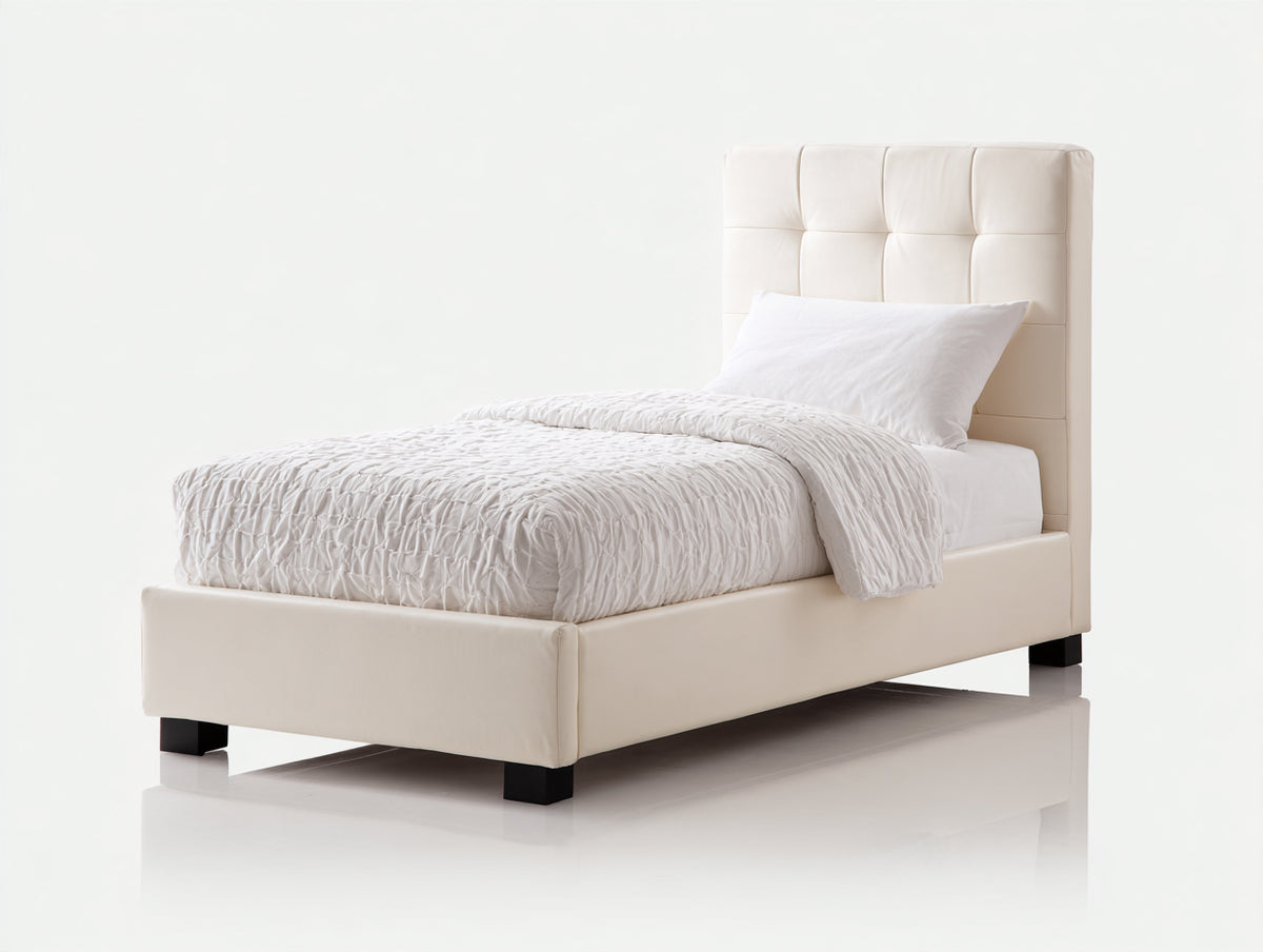Letto singolo - Ecopelle - 210x100x120 cm - Bianco crema - Stile moderno
