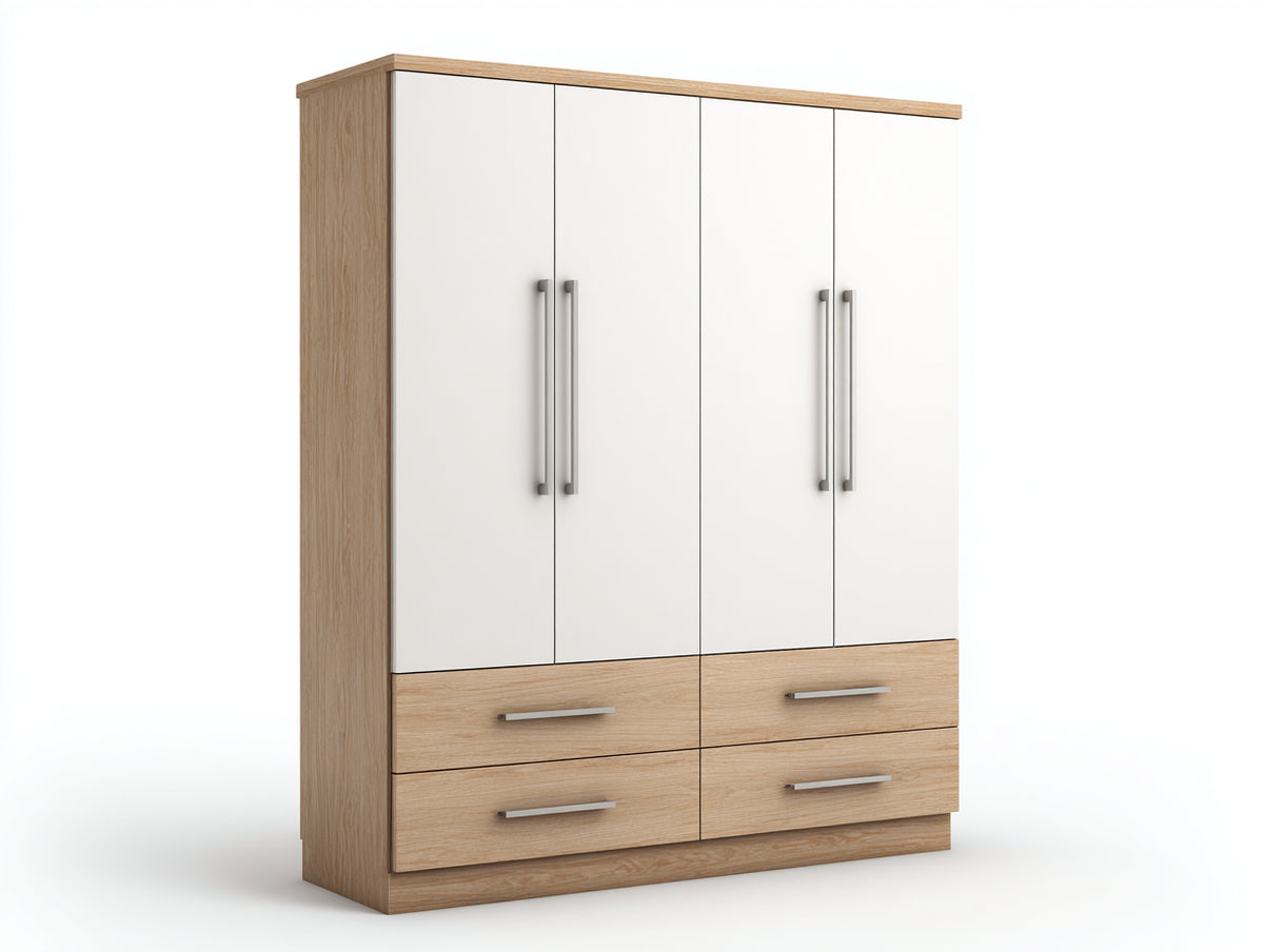 Armadio - Legno - 200x60x220 cm - Bianco-Rovere chiaro - Moderno