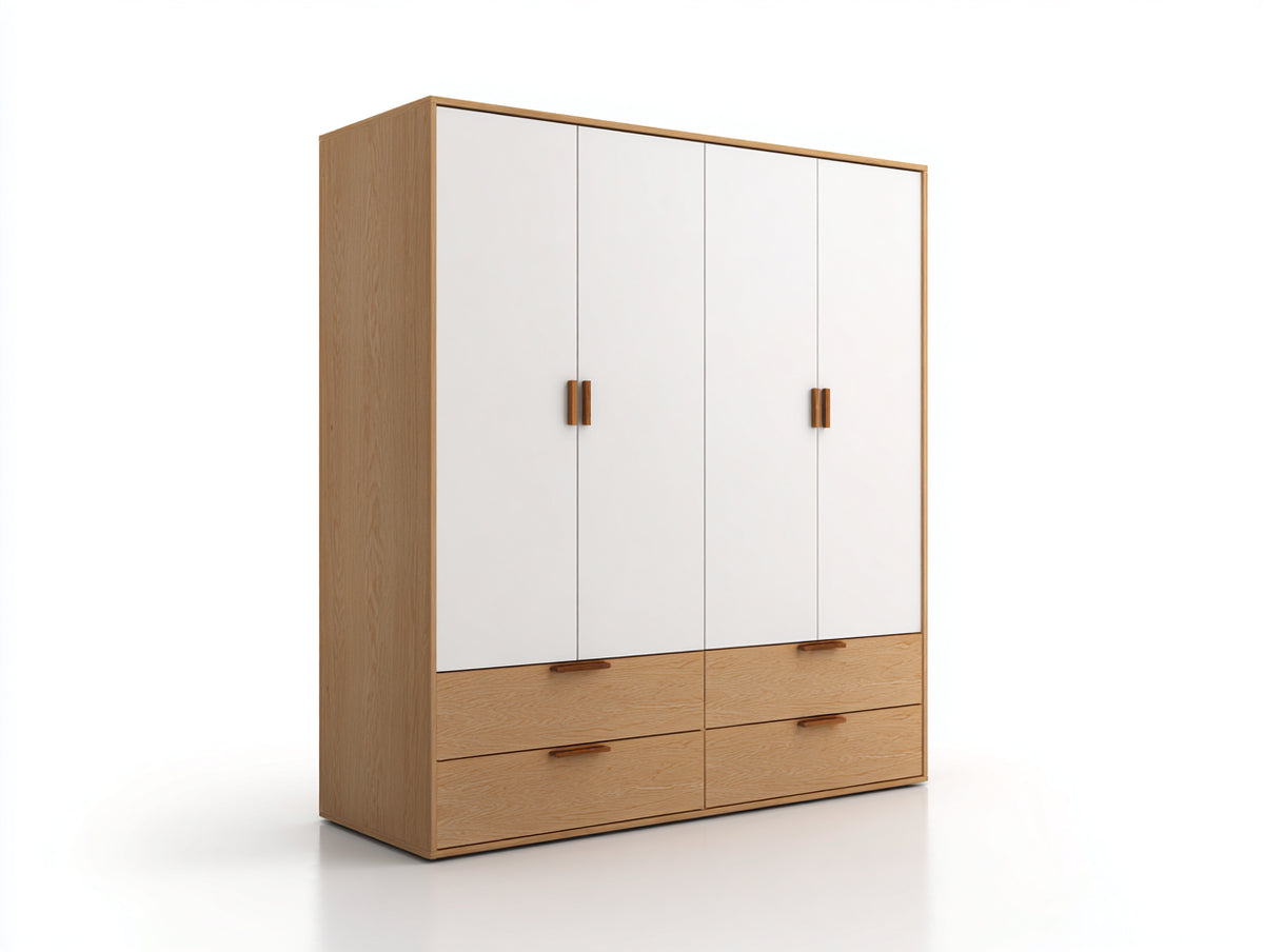 Armadio - Legno - 220x60x220 cm - Bianco-Rovere chiaro - Moderno