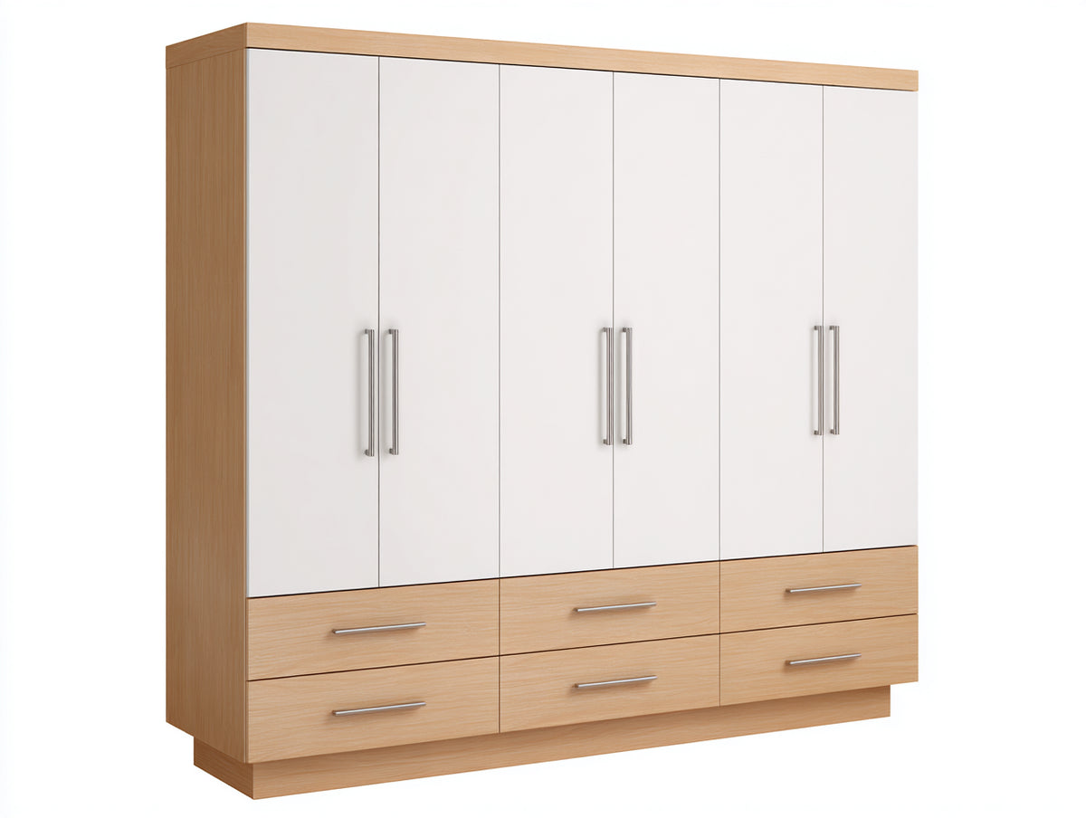 Armadio - Legno - 280x60x220 cm - Bianco-Rovere chiaro - Moderno