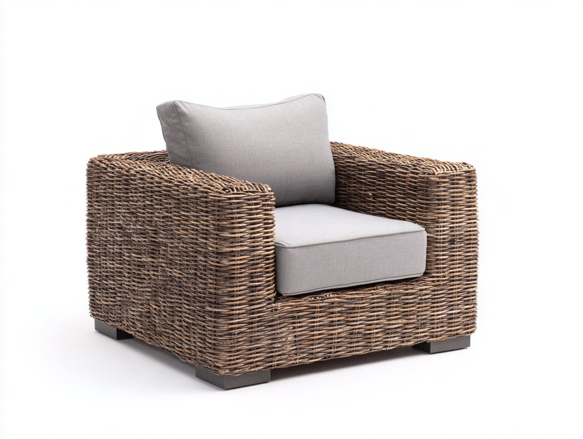 Poltrona da giardino - Fibra intrecciata-Tessuto - 95x90x75 cm - Marrone-Grigio chiaro - Stile moderno